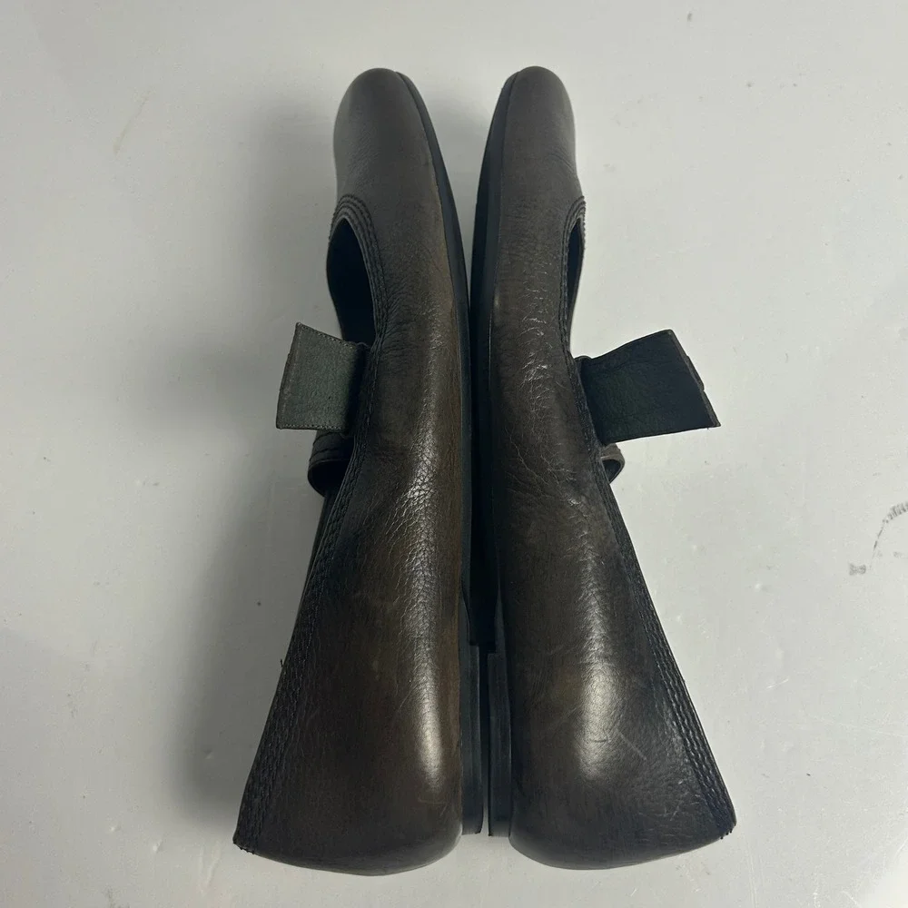 Biviel Dark Brown Leather Square Toe Mary Jane Buckle Flats Womens 39 EU